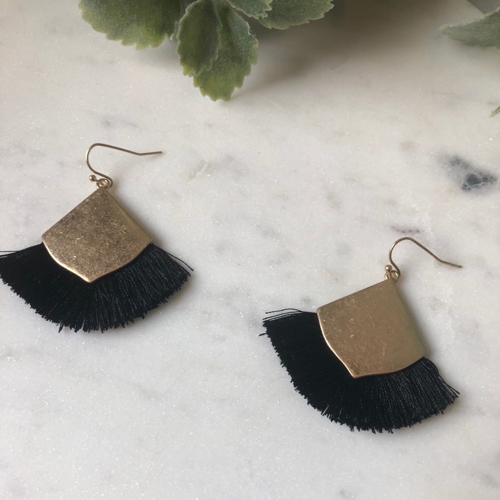 The Julia - Gold Drop Earrings with Fringe - Picture 3 of 4